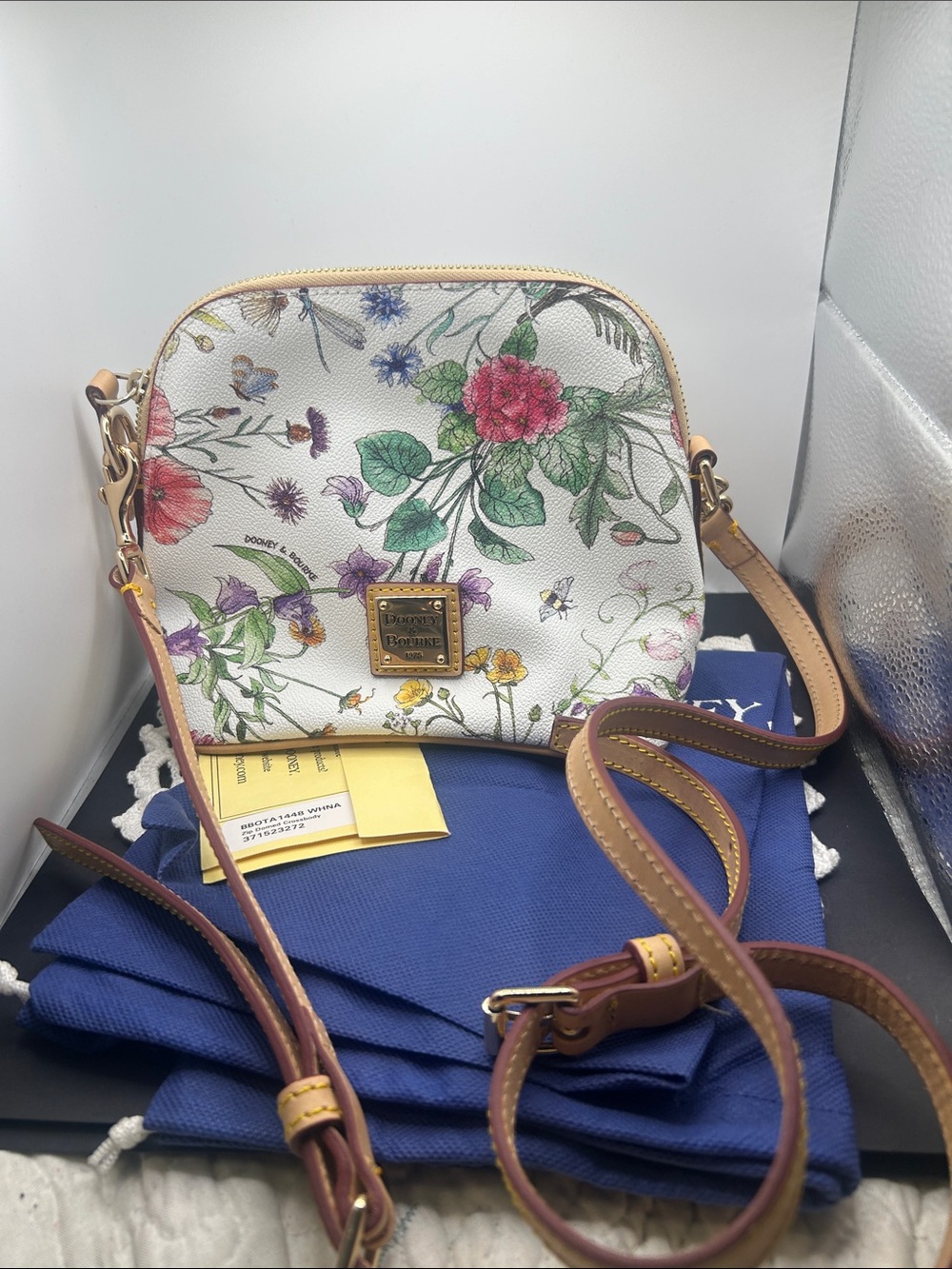 Dooney & Bourke White Floral Leather-Trim Crossbody